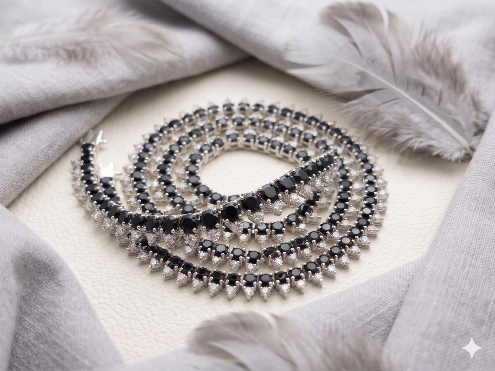 Natural Black sapphire & Moissanite Necklace For Women In 925 Sterling Silver