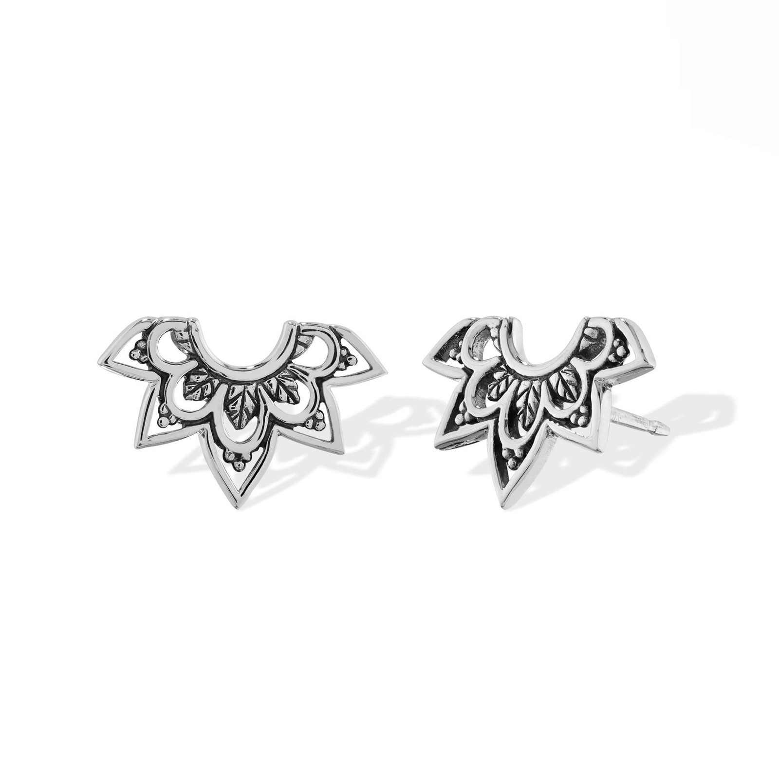 Jewelry Sterling Silver Balinese Tribal Lotus Stud Earrings