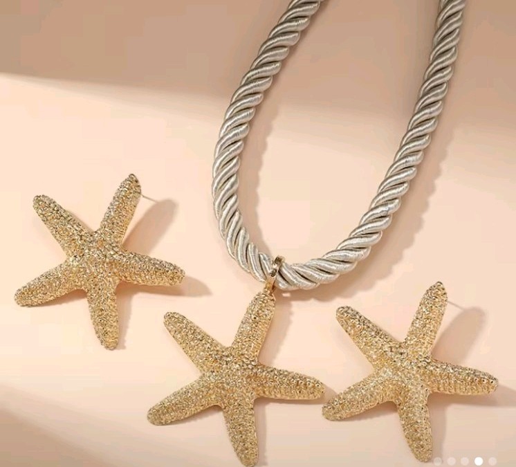 Zinc Alloy Elegant Starfish & Rope Pendant Necklace & Earring Set