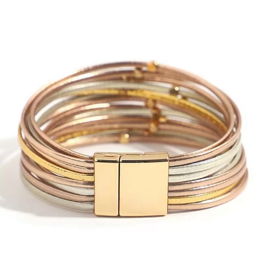 Multi Strand Bracelet Gold Silver Rose Gold Tone Boho Chic Magnetic Clasp