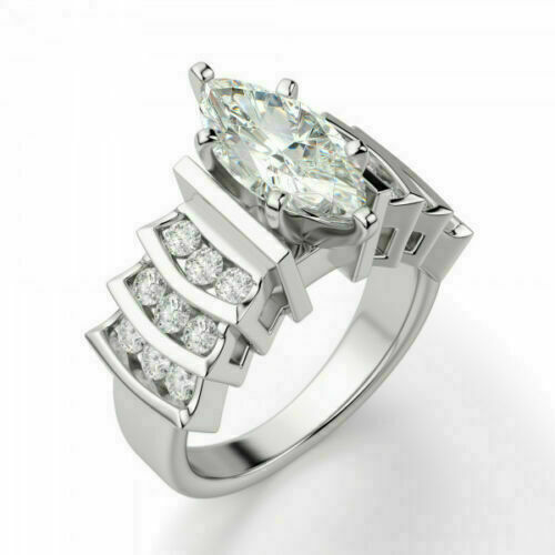 1.45Ct Simulated Marquis Diamond 14K White Gold Plated Silver Engagement Ring
