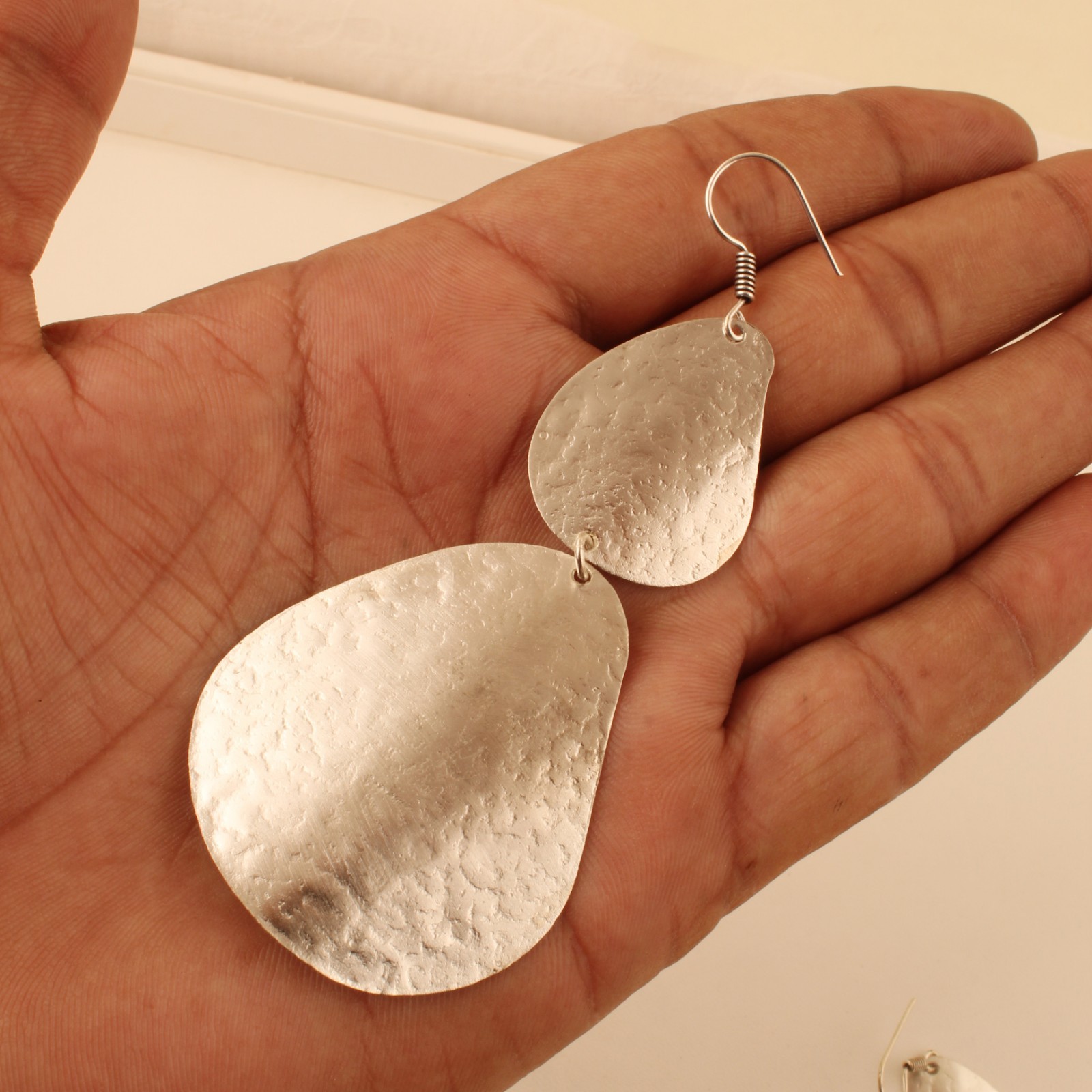 Silver Plating Hammered Teardrop Dangle Earrings for Women, Lightweight Earring