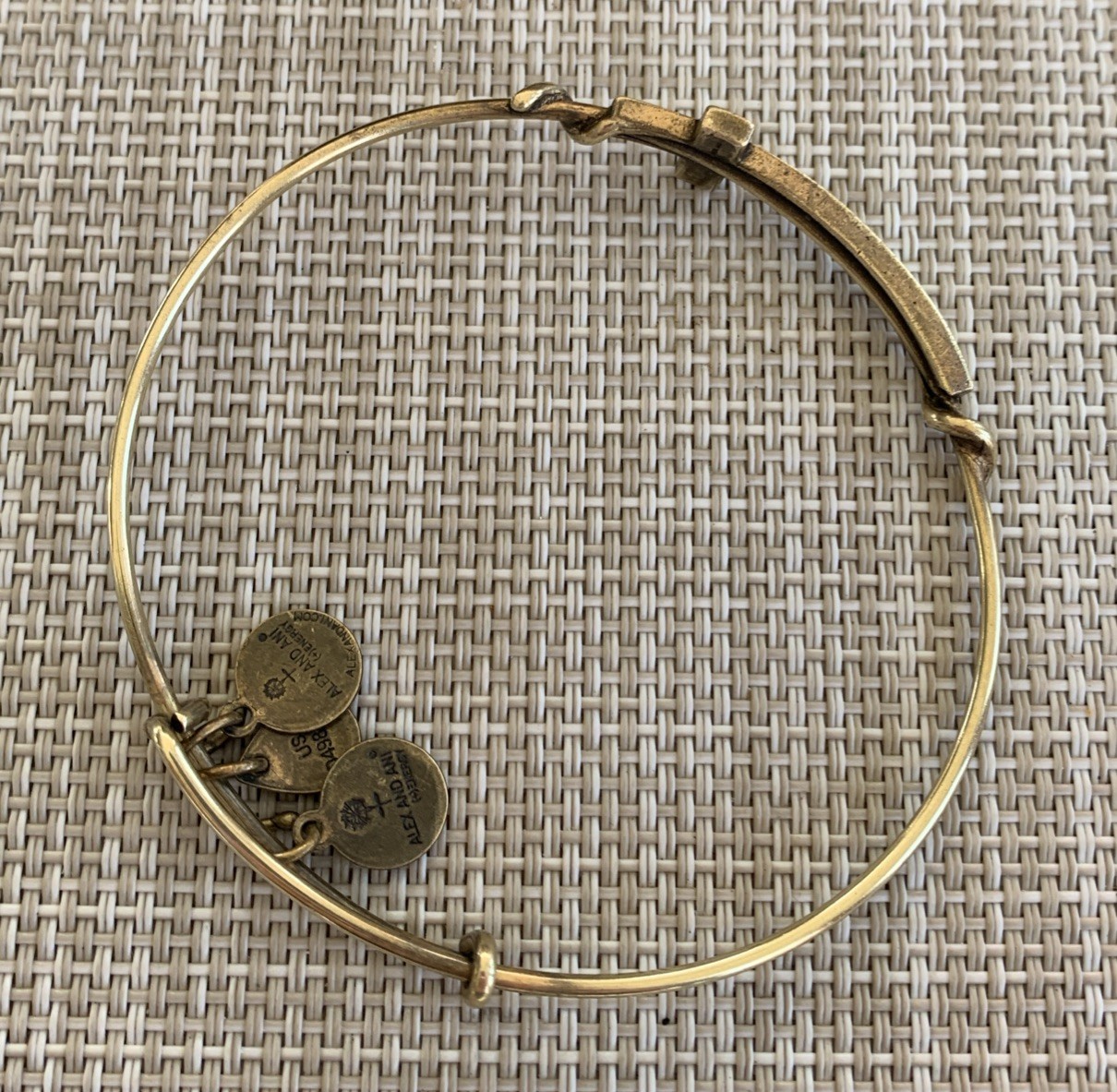 ALEX & ANI Spiritual Armor Cross Charm Bangle Bracelet Brass Adjust. Made In USA