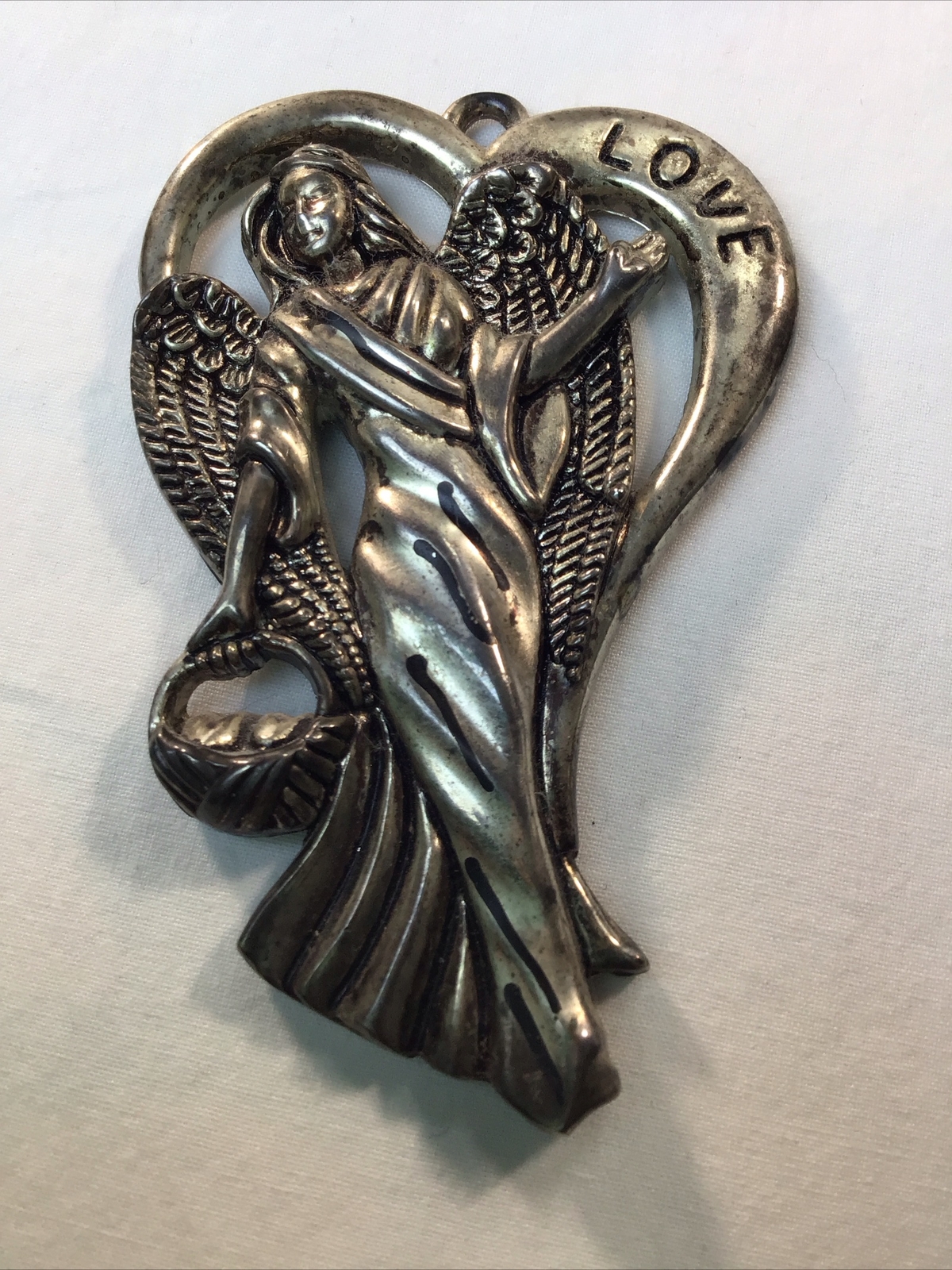 Vintage Gorham Silver Plate LOVE ANGEL Pendant-3 ” Tall