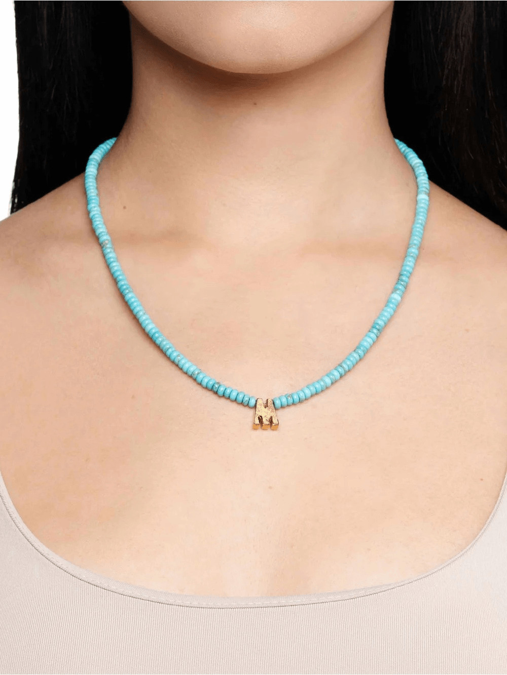 F – Initial Turquoise Beaded Necklace by Mayamar