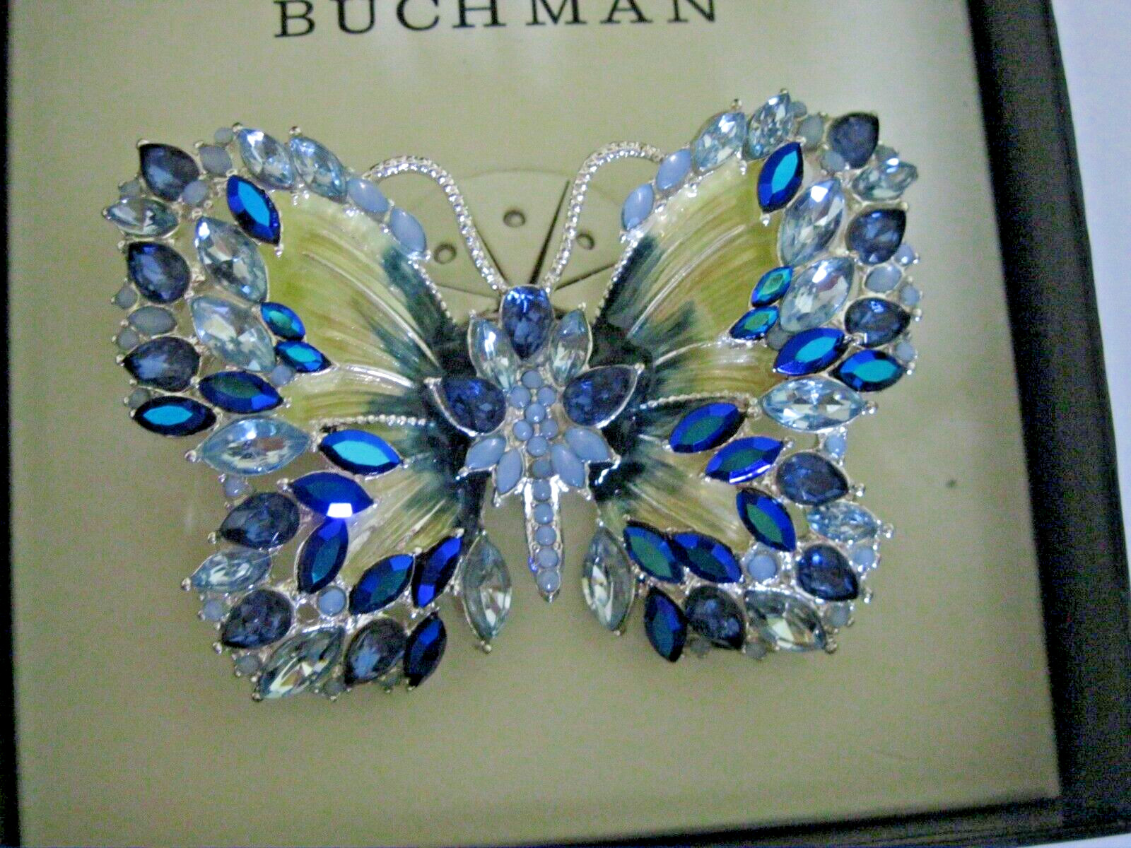 Dana Buchman Rhinestone Butterfly Pin NIB Blue Crystal Brooch STUNNING!
