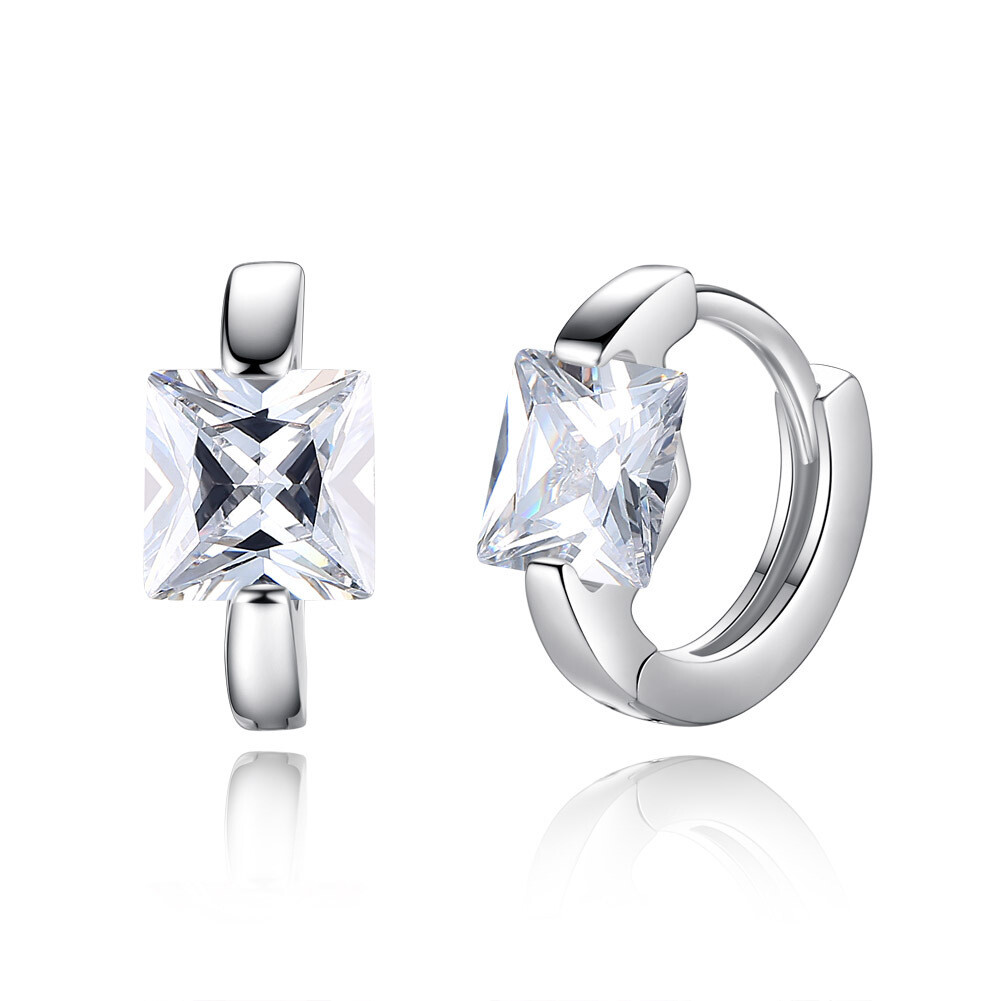 Women Girl Silver Gold Plated Square Princess CZ Huggie Hoop Earrings Gift PE30