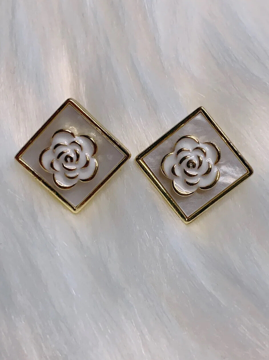 Camellia Earrings Flower Stud Women Party Jewelry Mother Gift Floral New Ivory