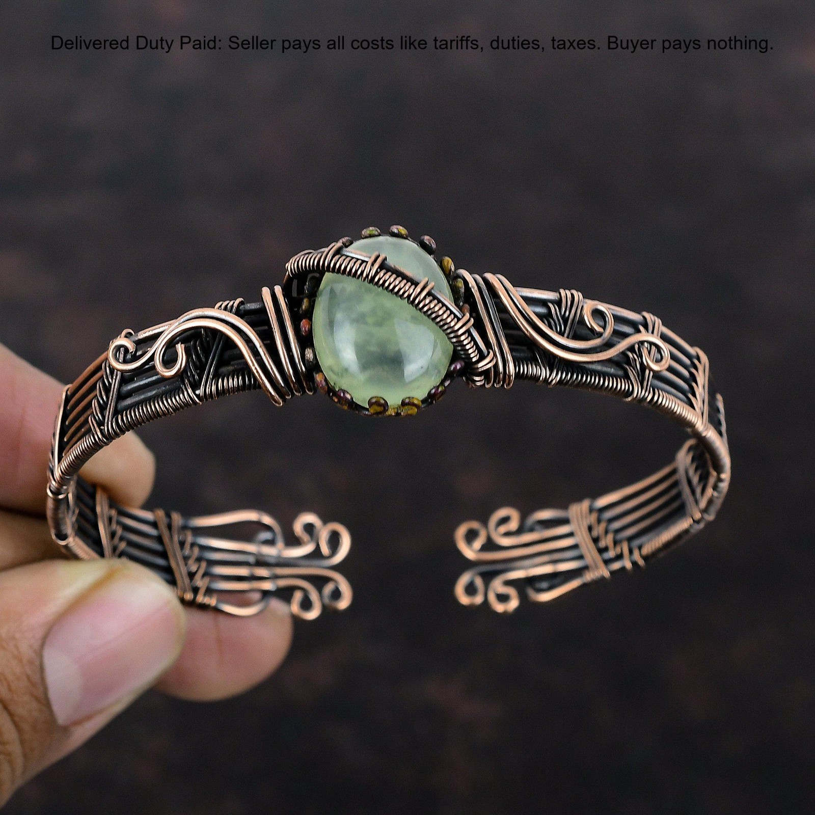 Christmas Sale Oval Prehnite Gemstone Copper Birthday Twisted Bangle Bracelet