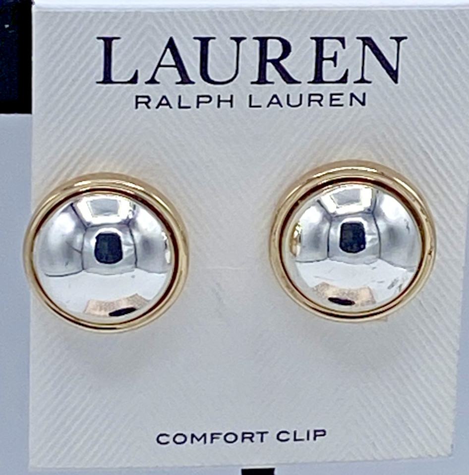 Lauren Ralph Lauren Two Tone Sphere Huggie Earrings, .75″ Diameter NEW
