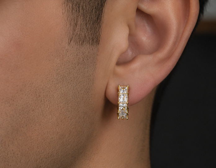 4.00Ct Princess Cut Simulated Diamond Men’s Hoop Earrings 14K Yellow Gold Plated