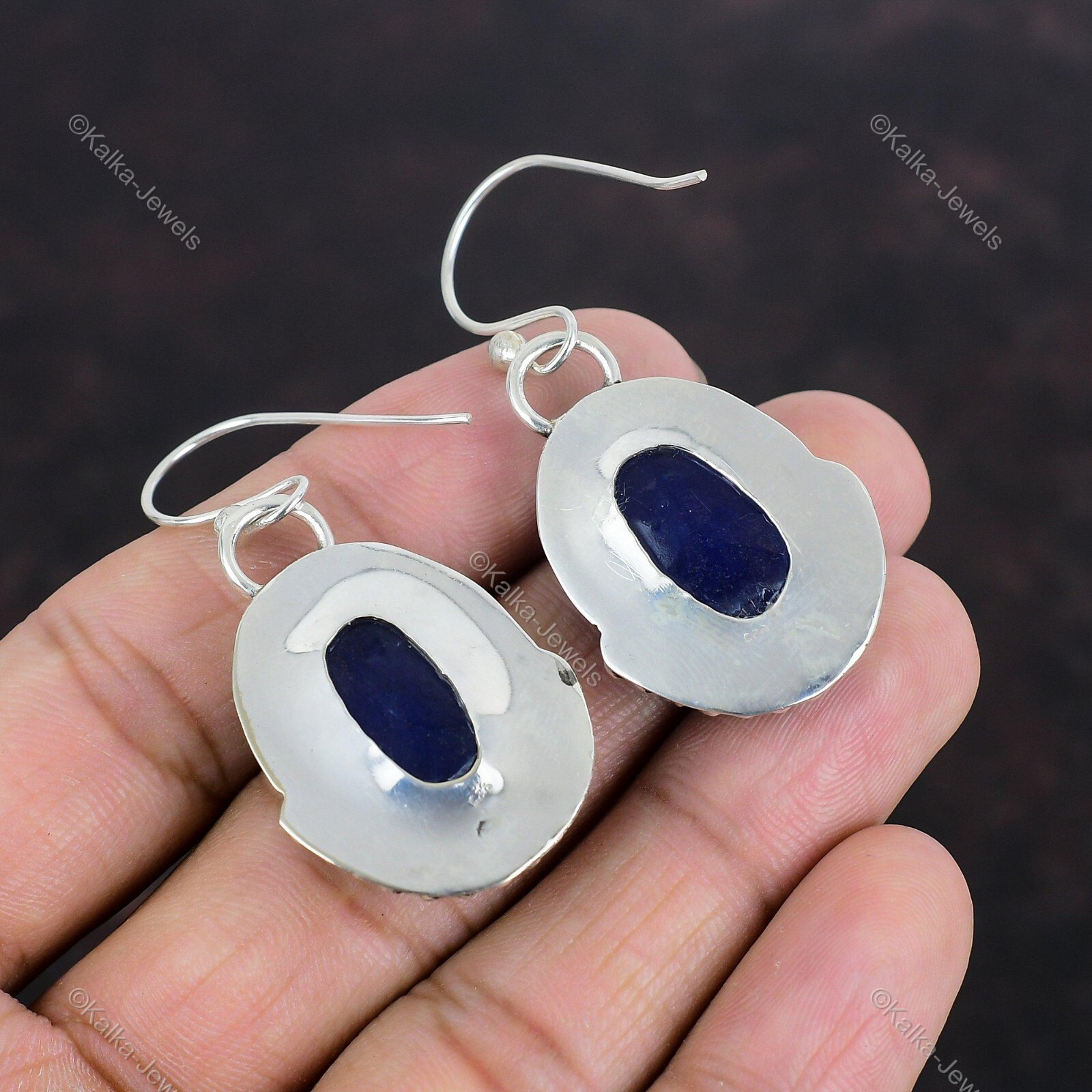 Natural Blue Sapphire Gemstone Drop/Dangle Earrings 925 Sterling Silver Jewelry