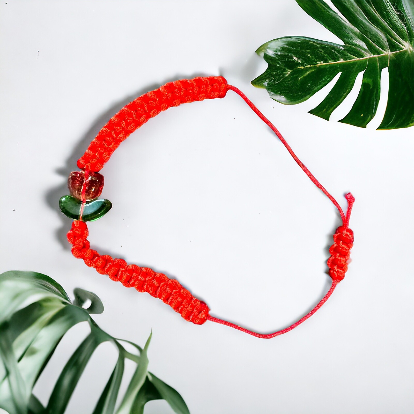 Handmade Lucky Red Bracelet String Cord Thread Braided Knit Tulip Flower Rope