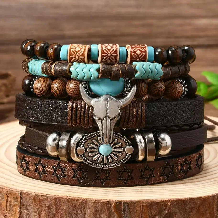 Beaded Bracelet Set 6pcs Bohemia Men Women Jewelry Retro Western Cowboy Style