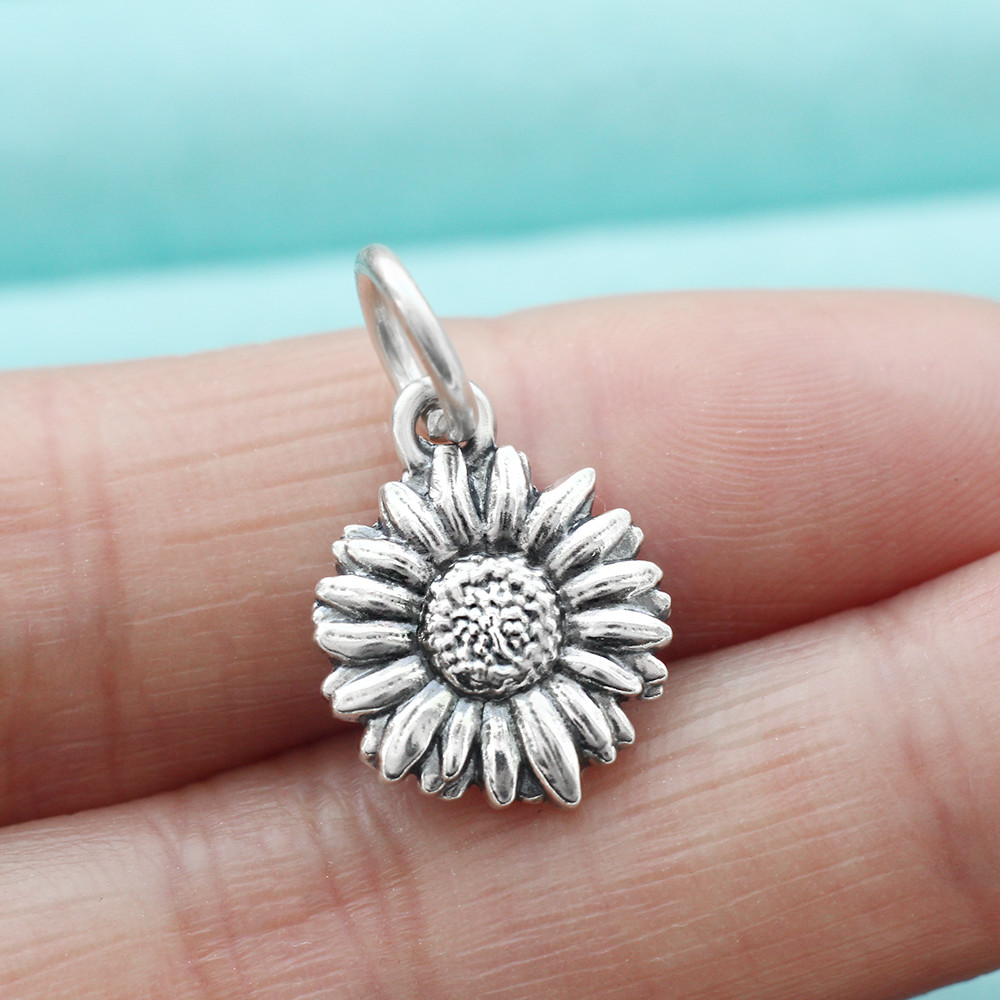 925 Sterling Silver Sunflower Pendant Charm For Necklace Bracelet Mother’s Day