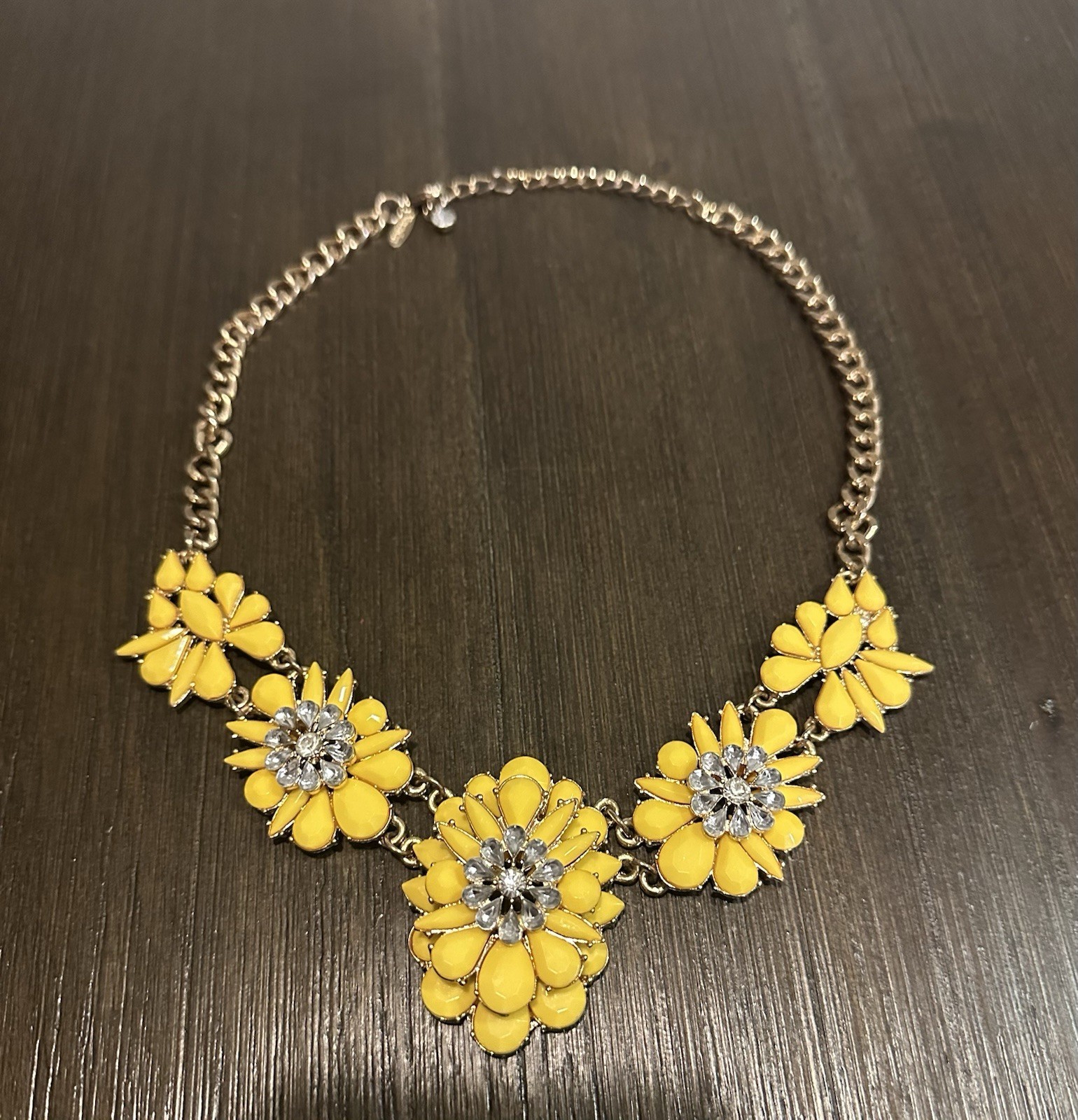 Natasha statement necklace yellow floral accents with clear crystal centers