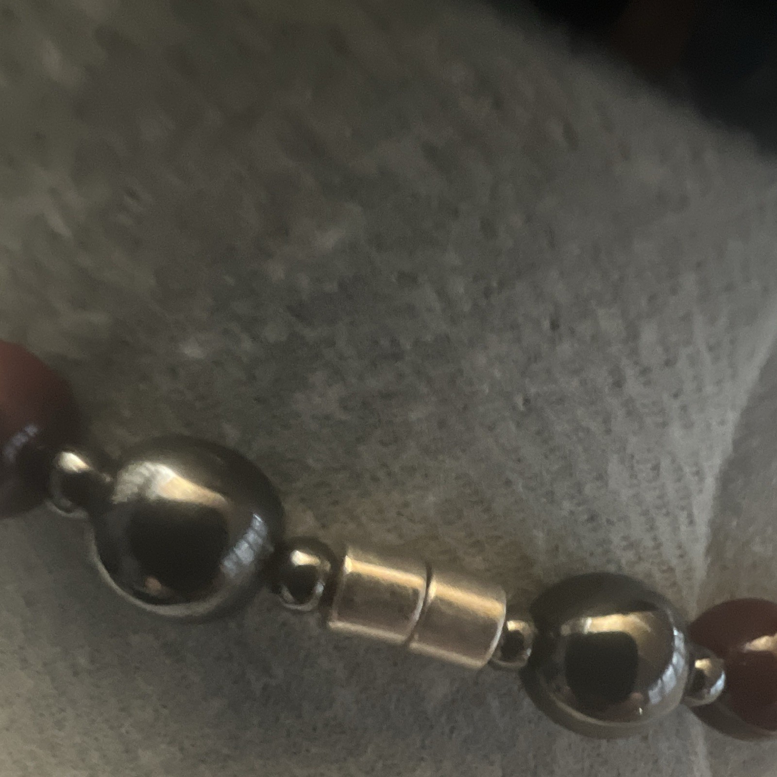 Hematite Brown & Silver Tone Beaded Necklace, Round Gray Stones, Barrel Clasp