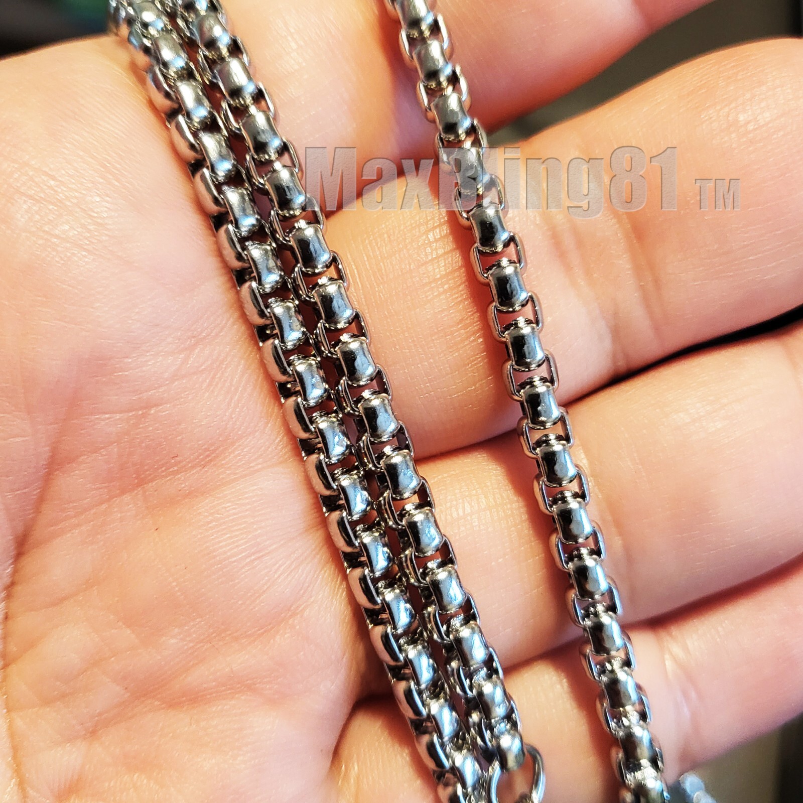 Hip Hop Rapper Style Stainless Steel Round Box 3mm 5mm 24″ 30″ Chain Necklace