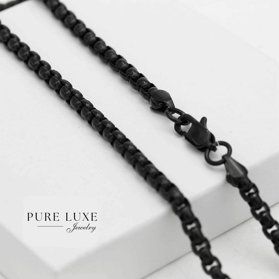 Men’s 24″ Box Necklace JESUS CROSS Pendant Stainless Steel Black Ion plated,Box