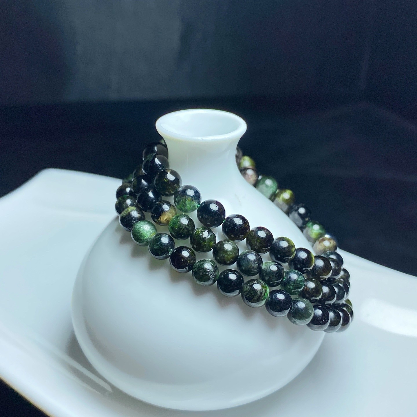 6.8mm Natural Green Tourmaline Cat’s Eye Crystal Quartz Beads Bracelet AAAA
