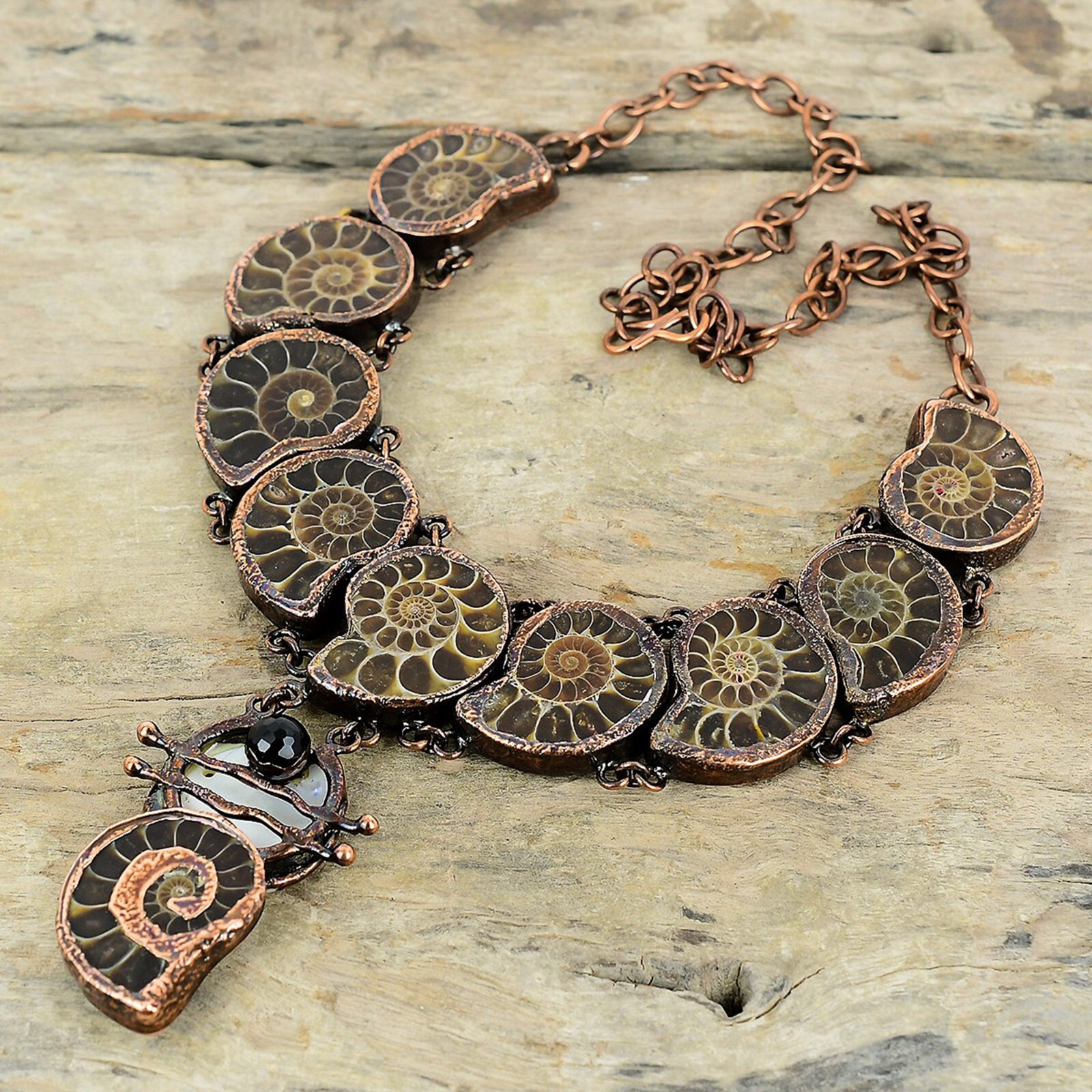 Gift For Her Copper Ammonite Fossil Electroformed Adjustable Necklace 18.0″
