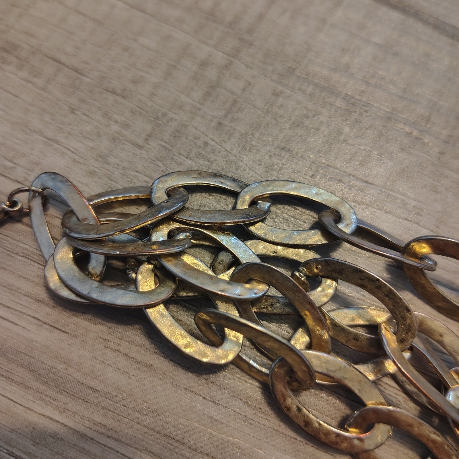 Mixed Metal Multi Strand Link Bracelet Hammered Oval Chain Adjustable vtg