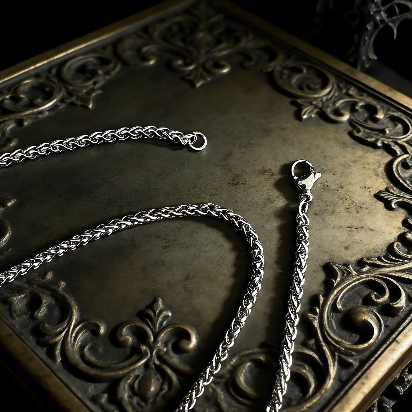 Gothic Raven Cross Pendant Punk Necklace for Men Surgical Steel 24″ Wheat Chain