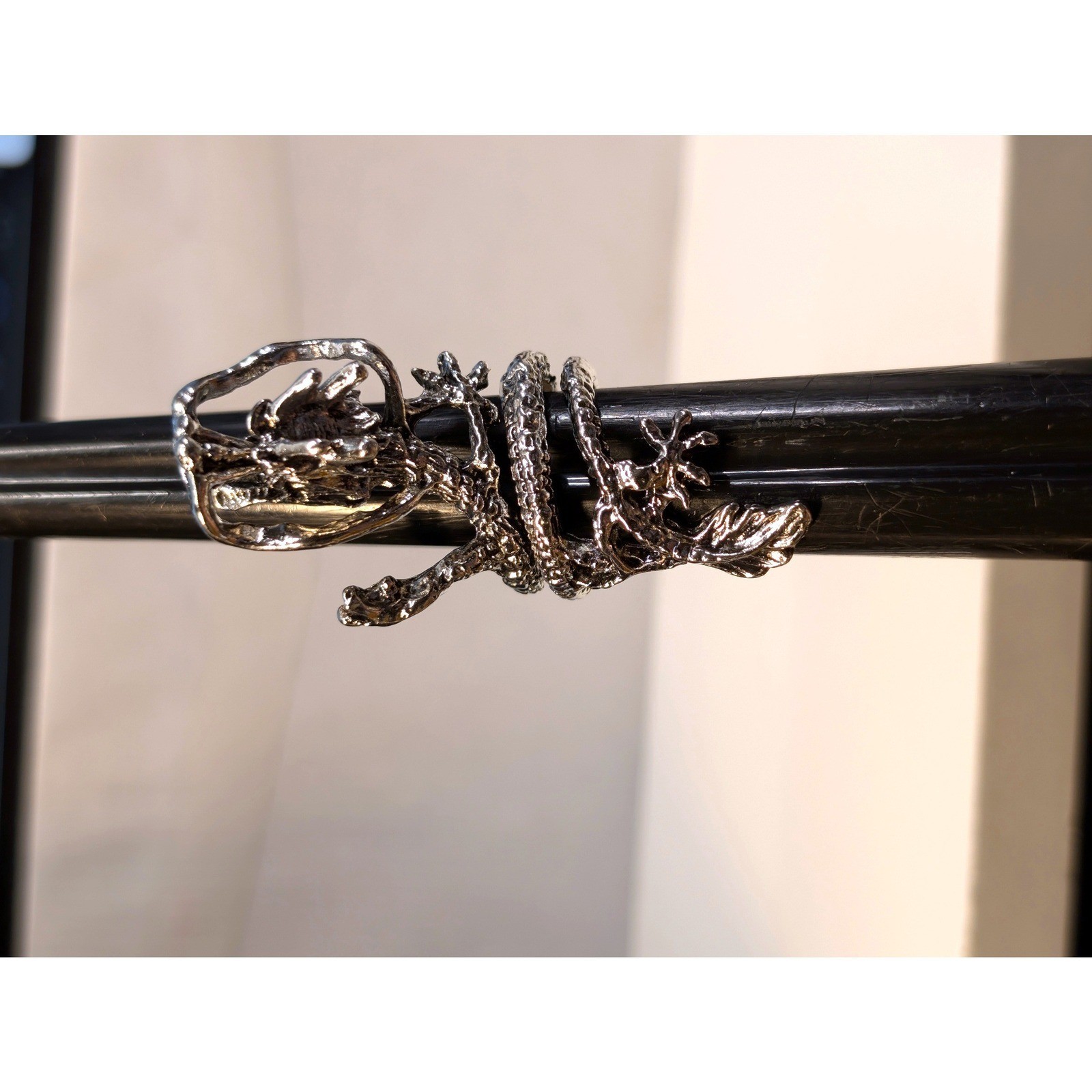 New Dragon Wrap Ring Unisex Size 5 Silver Tone Mythical Gothic Statement Jewelry