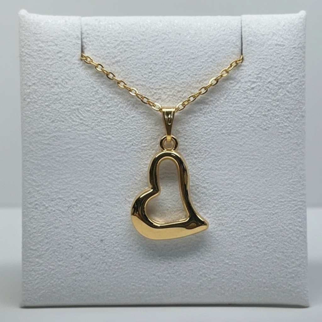 Gold Tone Heart Shaped Acrylic Pendant Necklace Jewelry
