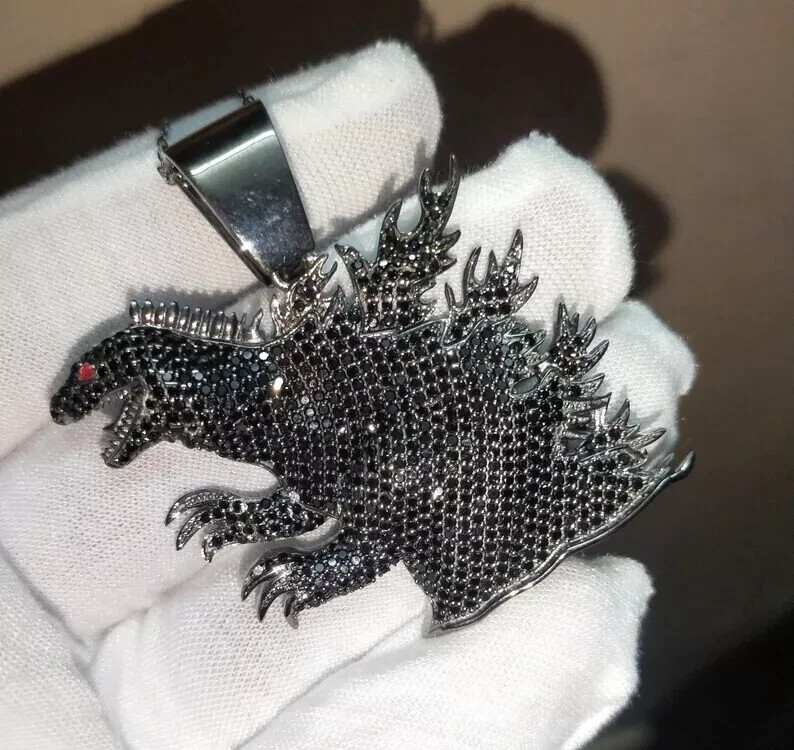 3 Ct Round Cut Simulated Black Diamond Godzilla Pendant 14K Black Gold Plated