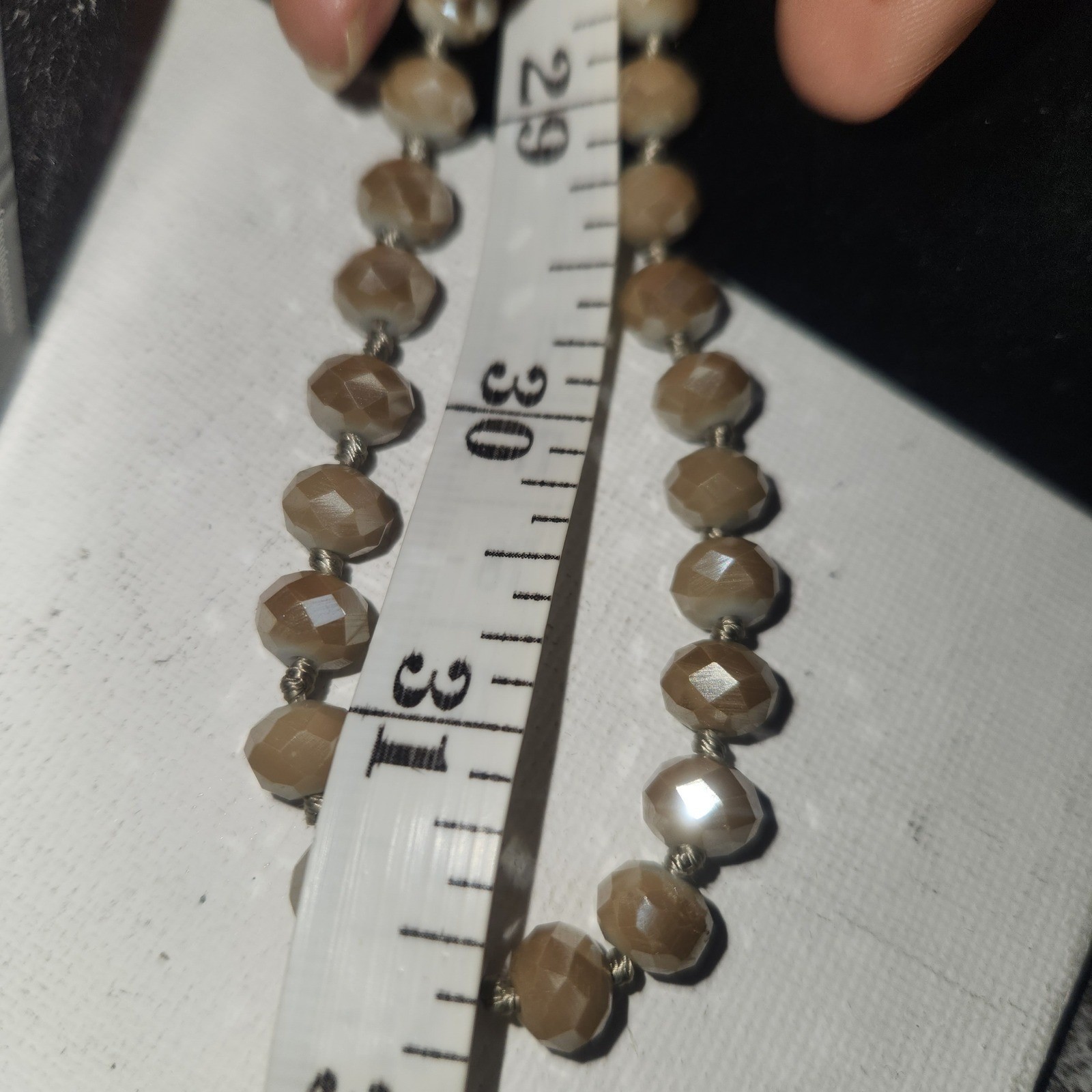 Champagne Iridescent Faceted Glass Bead Hand Knotted Long Rope Necklace 62 Inch