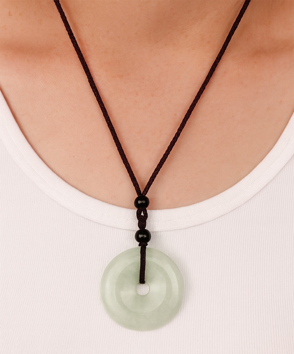 Feng Shui Natural Jasper Safety Button Peace Donut Lucky Pendant Necklace Amulet