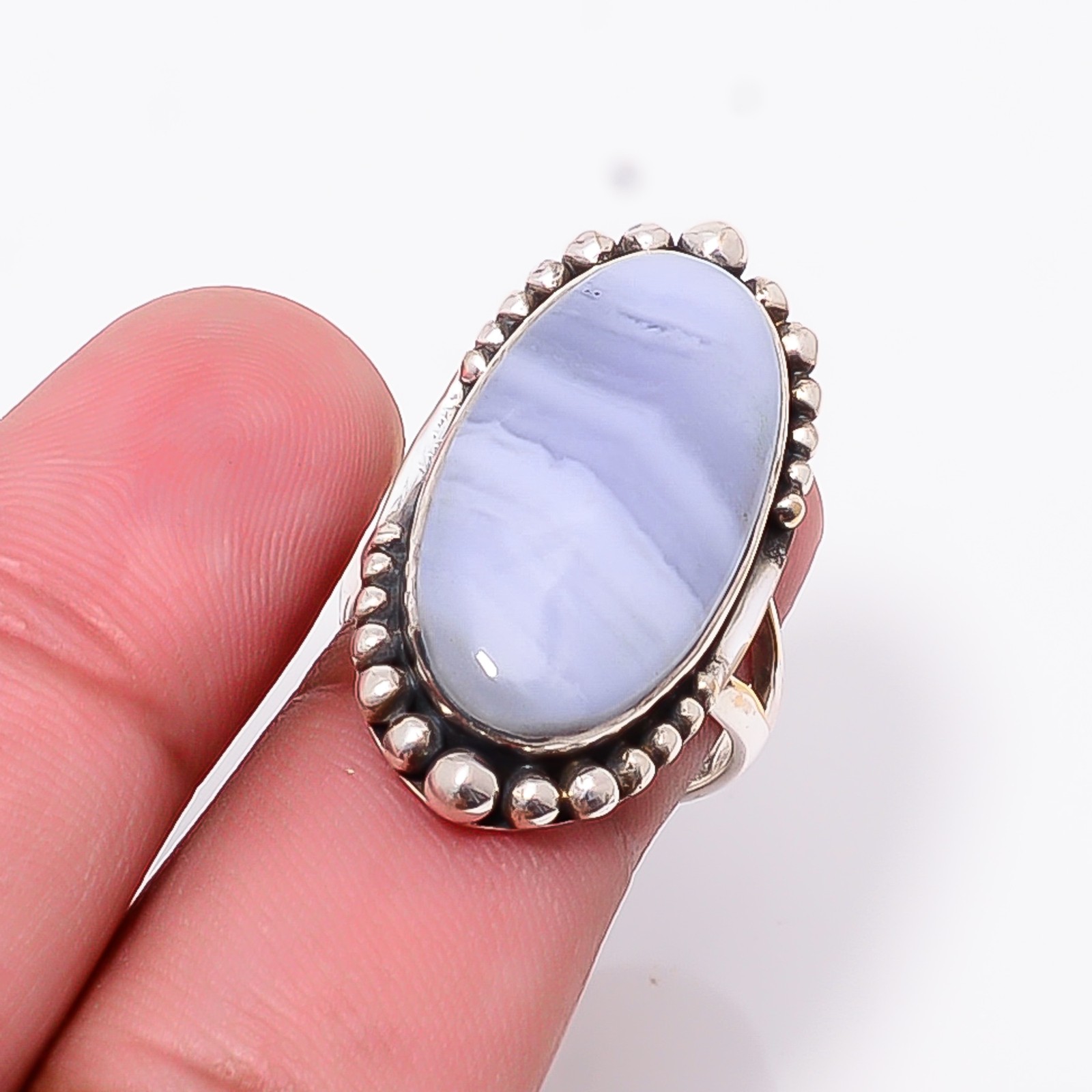 Blue Lace Agate – Namibia Gemstone 925 Sterling Silver Ring S.7 R124826