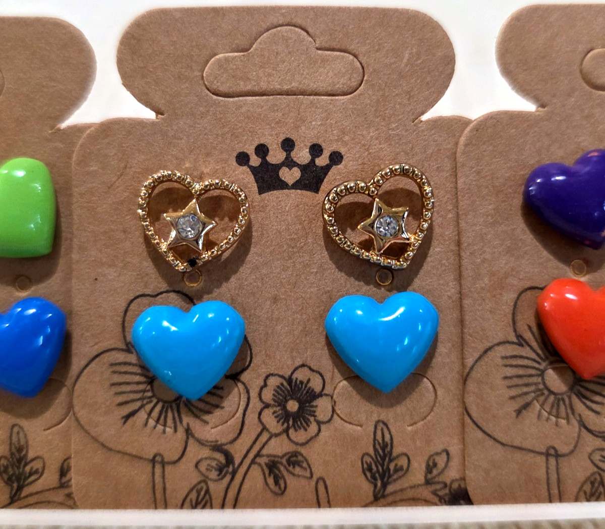 NOS Colorful Metal Heart Hearts Eight 8 Pair Stud Lot Pierced Earrings