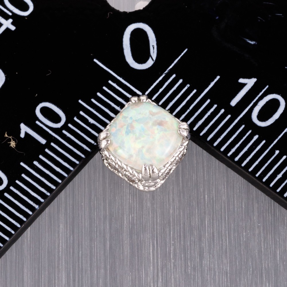 8×8 Cushion White Fire Opal Cabochon Silver Jewelry Simple Stud Earrings