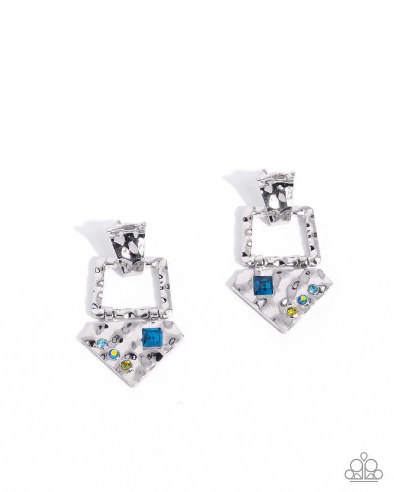 Paparazzi Hardware Headline – Blue -Square -Diamond Frame – Rhinestones & Gem –
