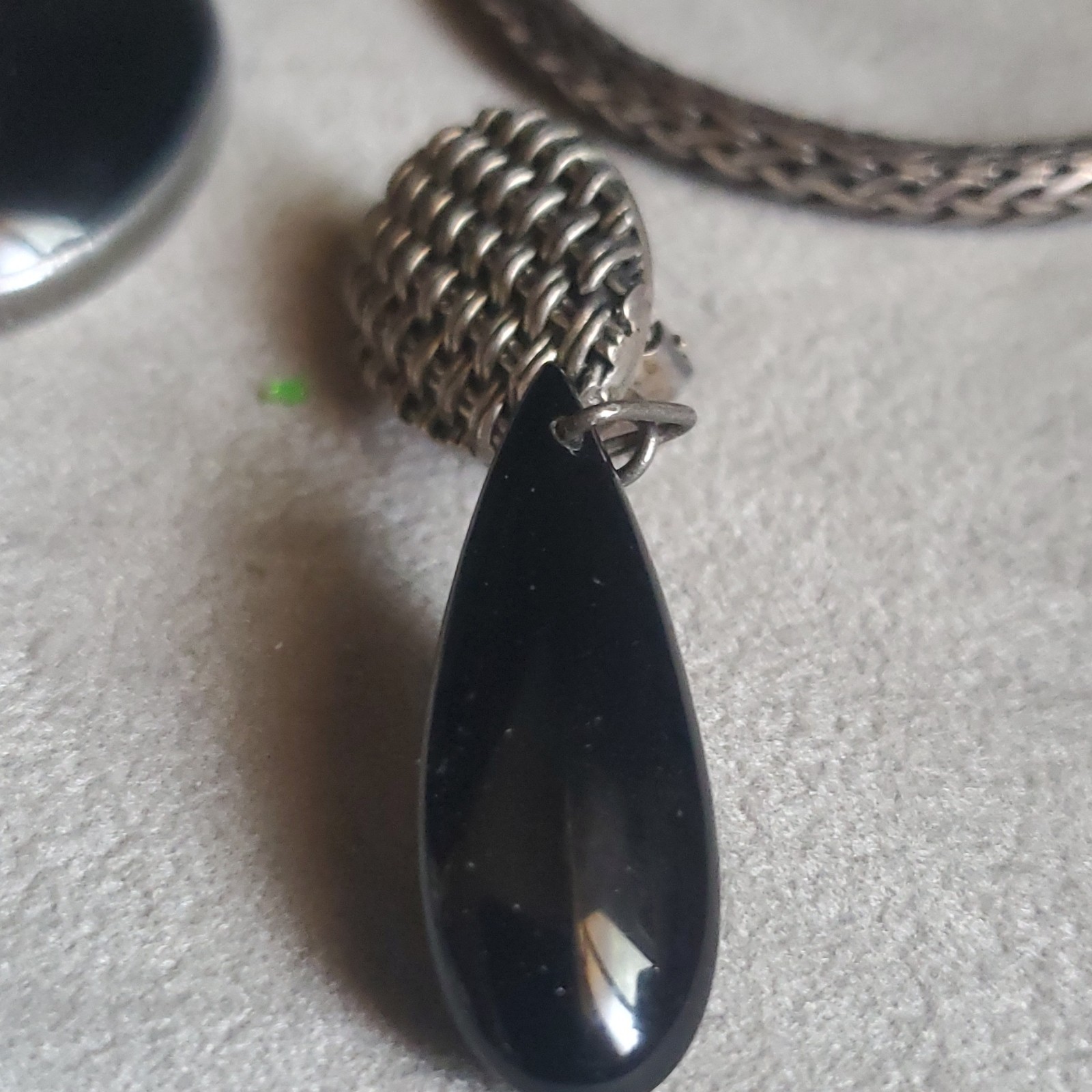 925 Sterling Silver Black Onyx Oval Jewelry Set Necklace Pendant & Earrings