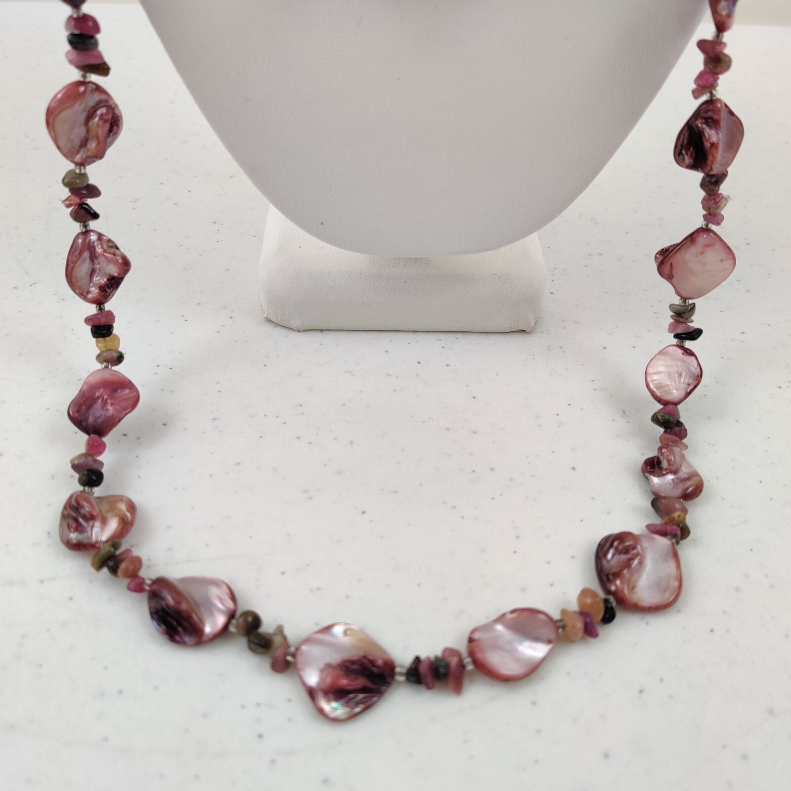 Pink Color Plated Natural Freshwater Shell and Stone Necklace