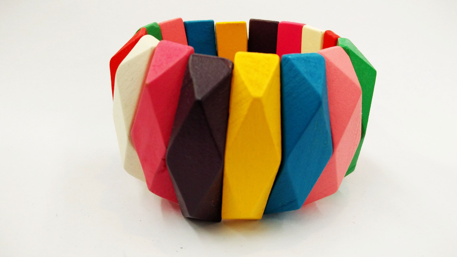 Stylish Multi-Color Lozenge Shape Stick Wooden Stretch Elastic Wide Bracelets