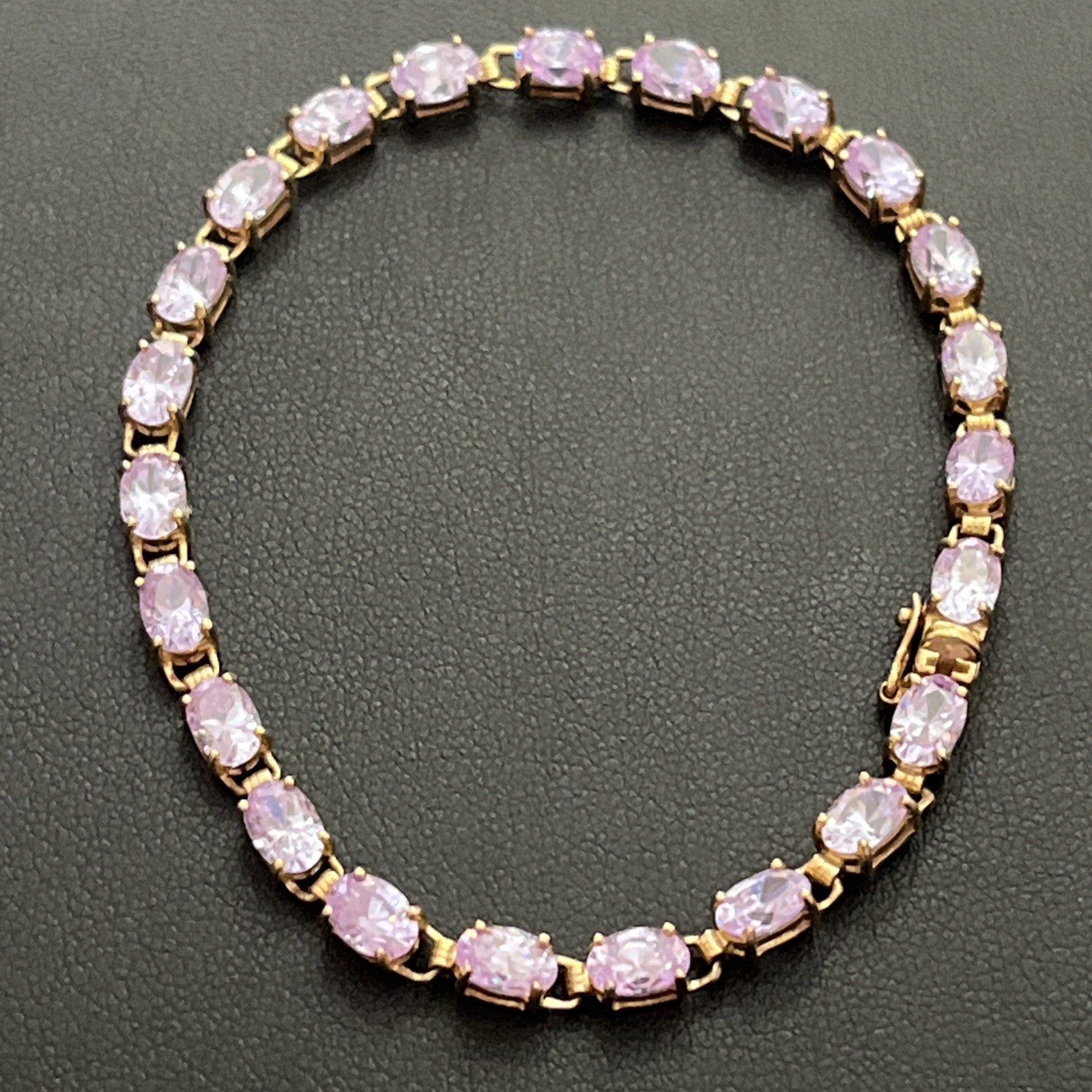 Vintage 10K Solid Yellow Gold Oval Cut Purple Ice CZ Tennis Bracelet 7.5” 9.28 G