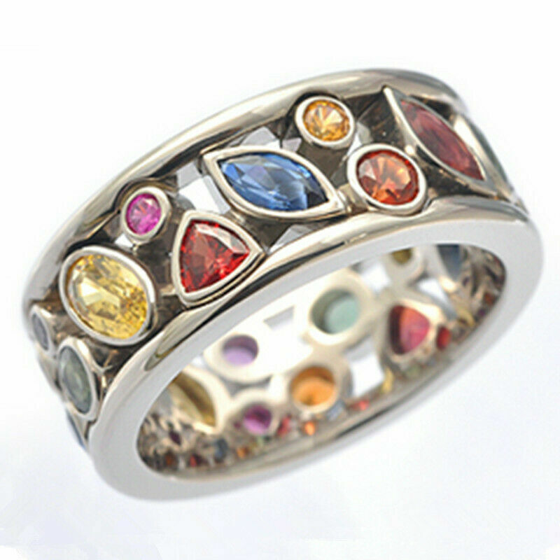 925 Sterling Silver Multicolor Garnet Amethyst Wedding Engagement Ring Size 10