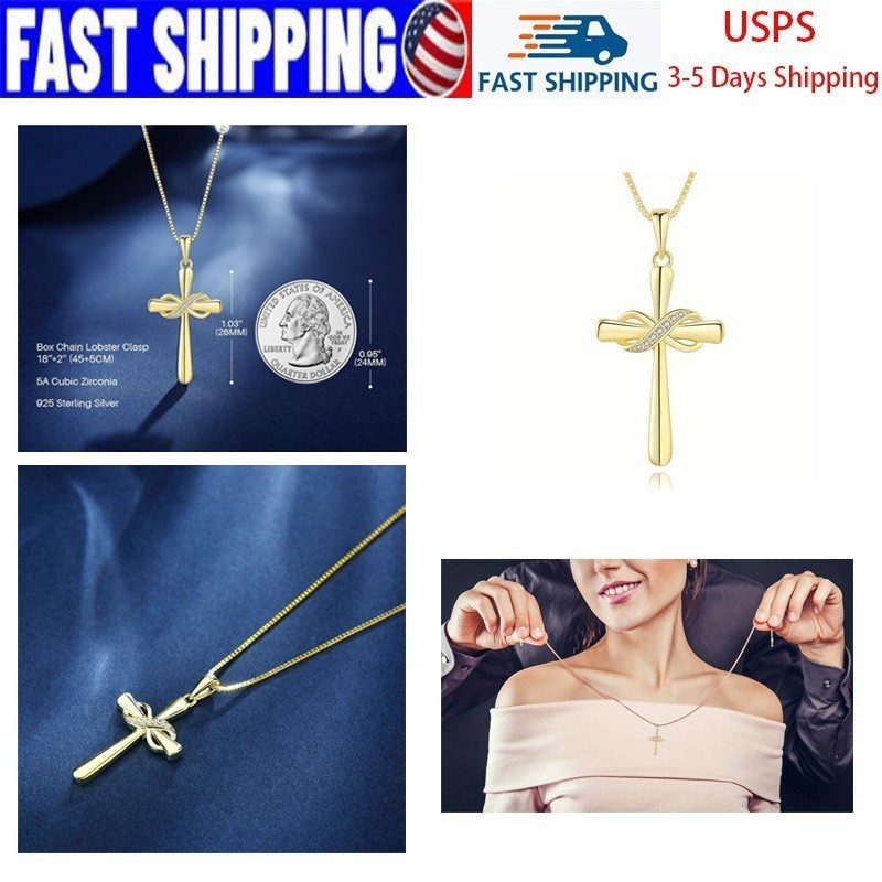 Sterling Silver Infinity Cross Necklace Adjustable Religious Jewelry Gift Women
