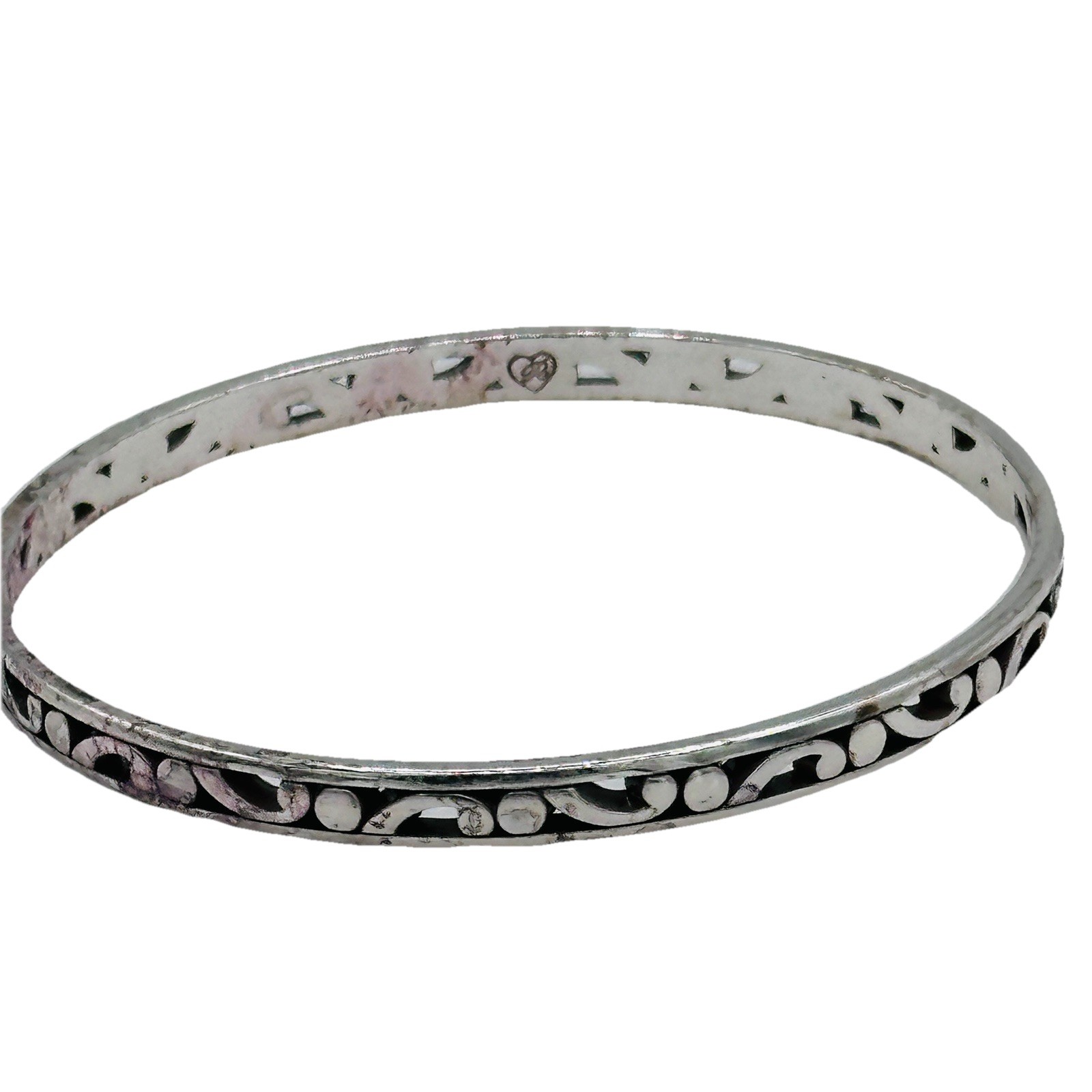 Brighton Contempo Slim Bangle Bracelet Silver Tone Scrollwork Stackable 2.5”