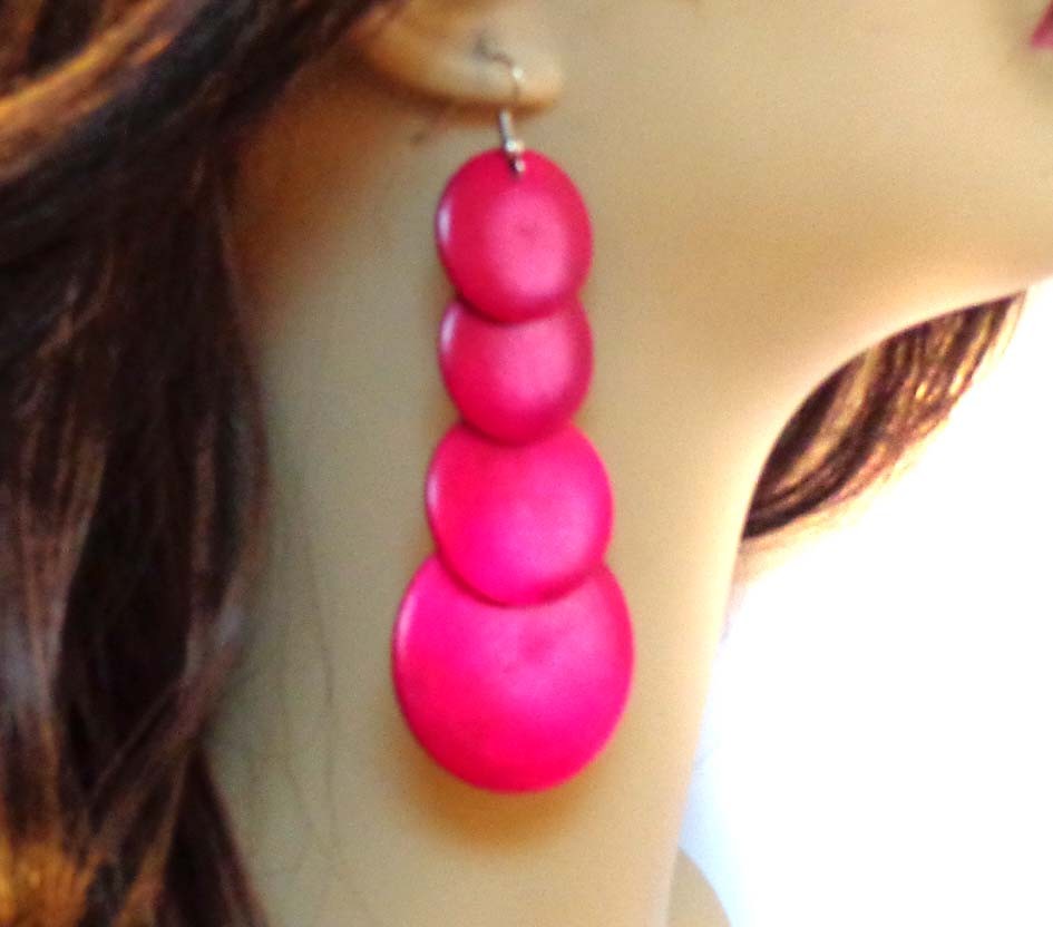 WOOD EARRINGS CIRCLE DROP DANGLE EARRINGS ASSORTED COLORS 4 INCH L