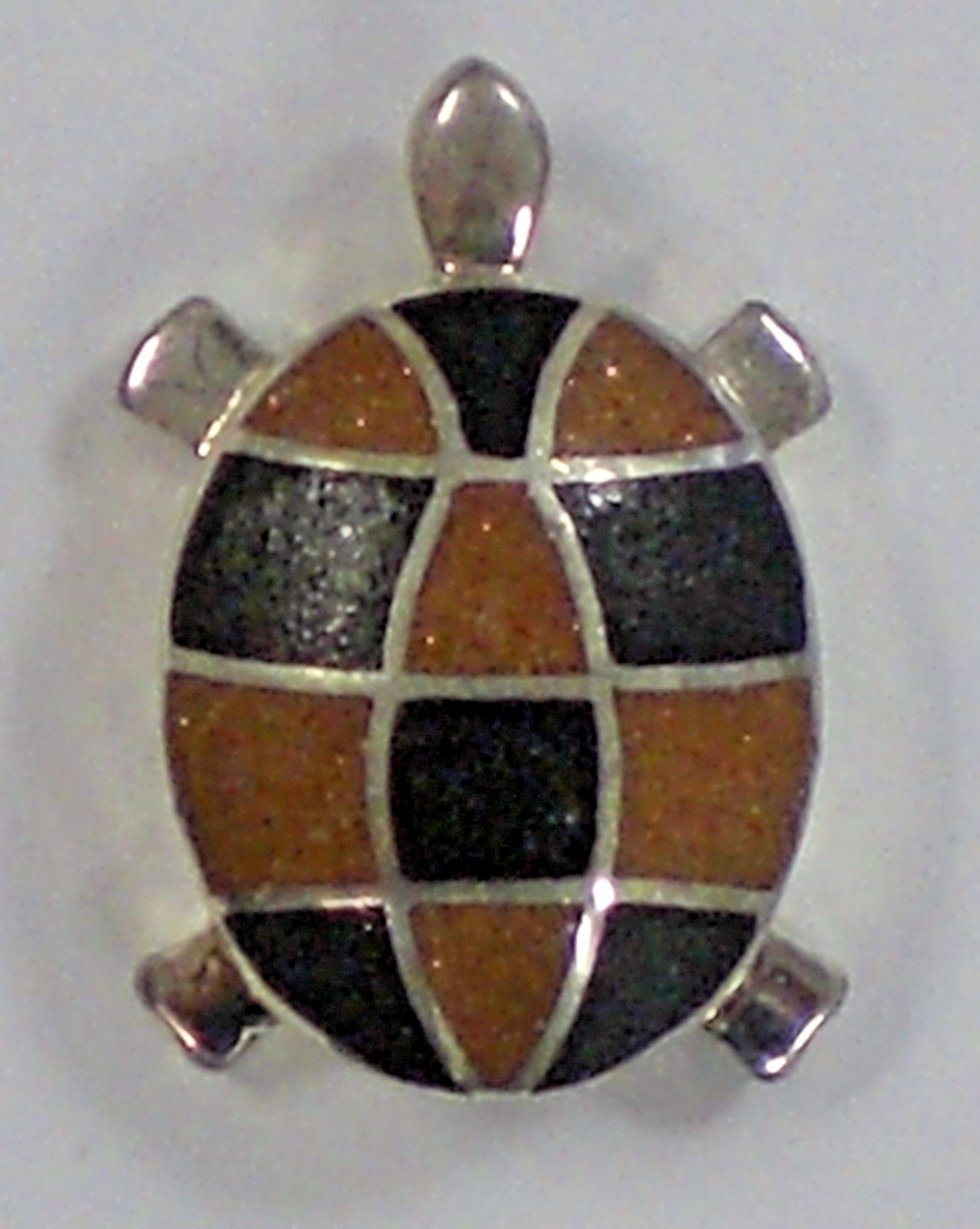 Silver Color Turtle 3 Line Spacer with Brown and Black Inlay 1 1/8 Inch