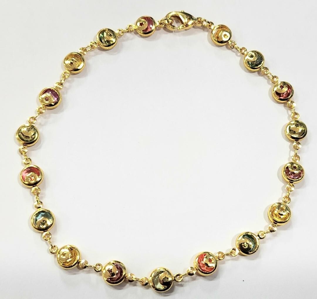 14k Gold Filled Moon and Stars Ankle Bracelet 9.5 inch Multi Color Stones # 7