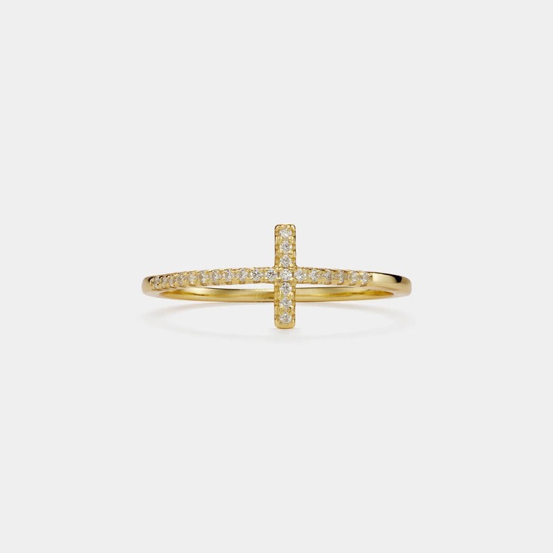 Pave Setting Cross Eternity Band Ring in 925 Sterling Silver