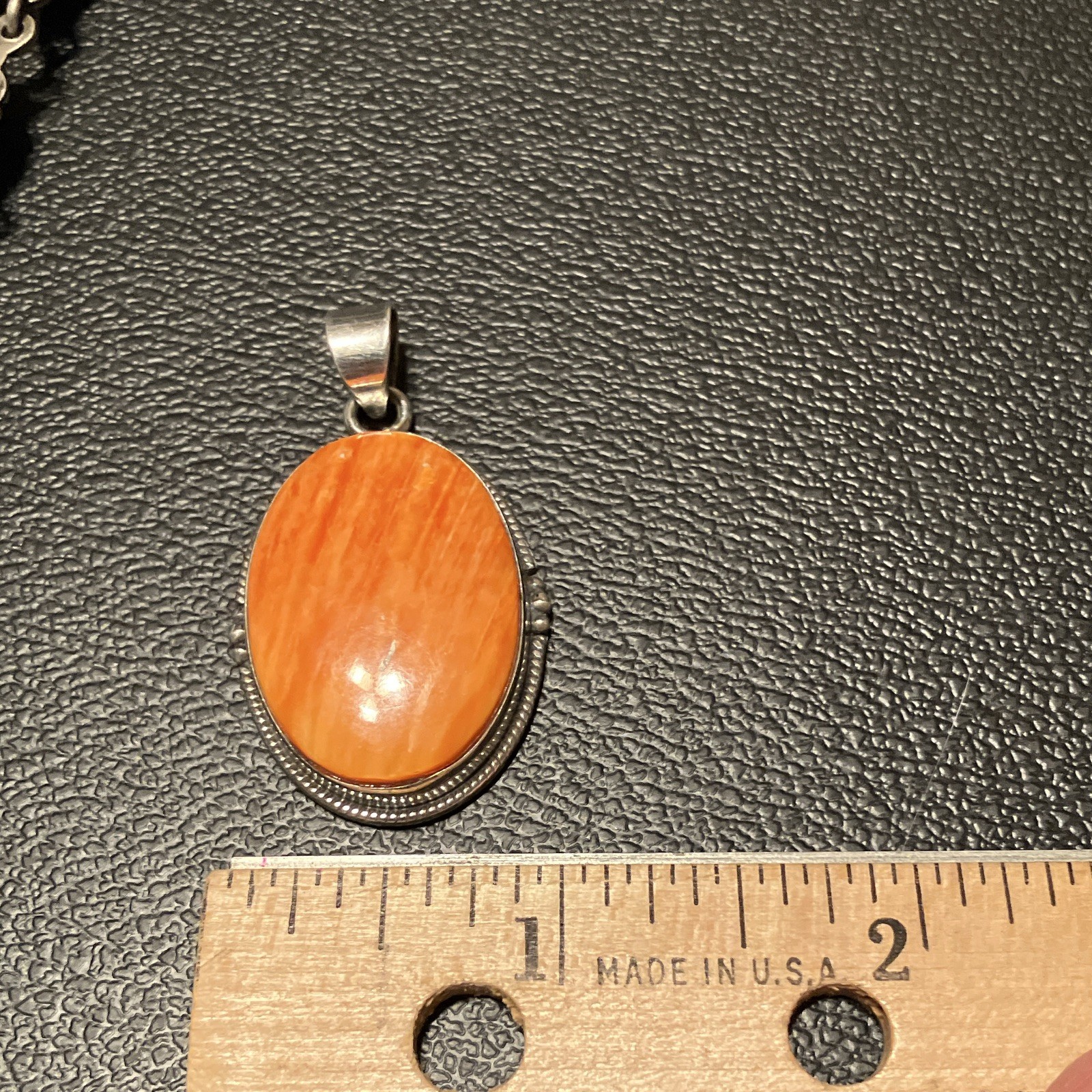 Large Oval Orange Spiny Oyster Shell Sterling 925 Pendant 1.75” 9.7gms