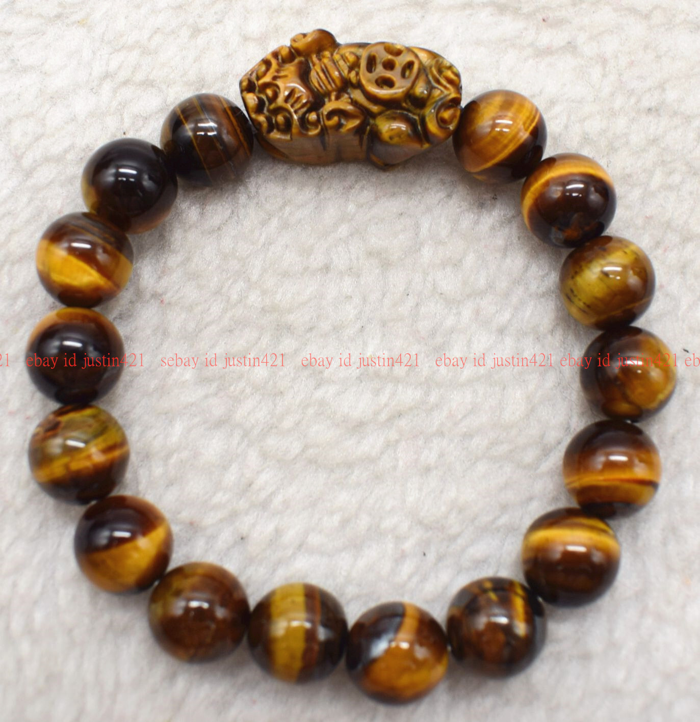 Pretty 8/10/12/14mm Yellow Tiger’s Eye Round Beads Pixiu Pendant Bracelet 7-9″