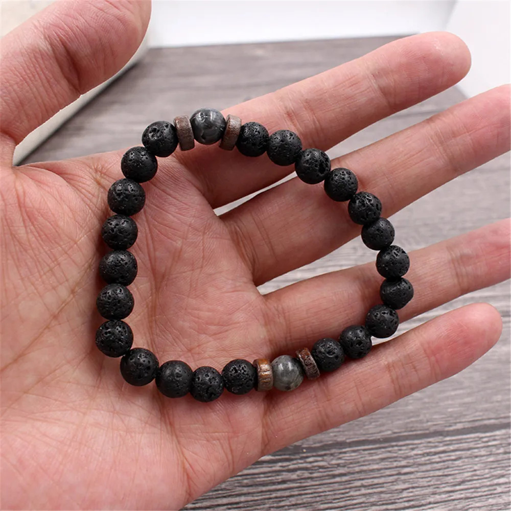 1pc Volcanic Lava Stone Bracelet: Buddha Beads Wooden NEW Energy Wrist C – NEW